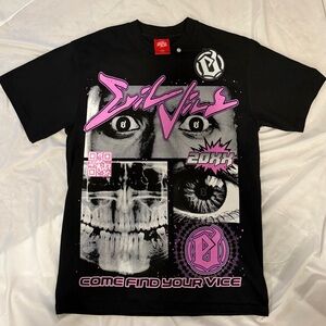 EVIL VICE Black Graphic Tee with Pink Accents